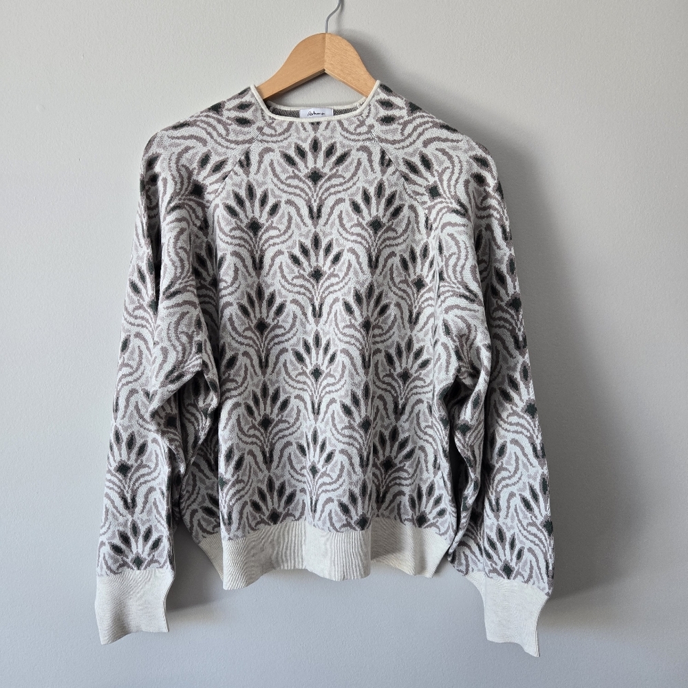 BNWT Reitmans Textured Mockneck Sweater, Size XXL, Cream & Grey Floral Jacquard